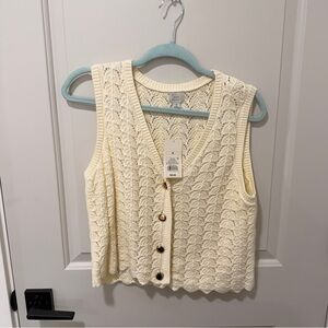a new day Cream Crochet Knit V-Neck Vest